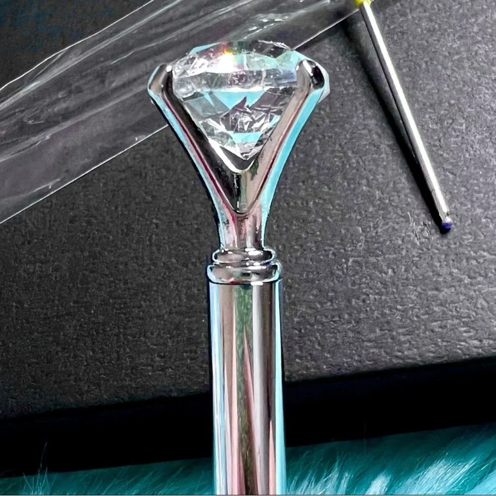 Diamond Top Silver METAL Ballpoint Pen With Black Ink Refill PinkRainCloud